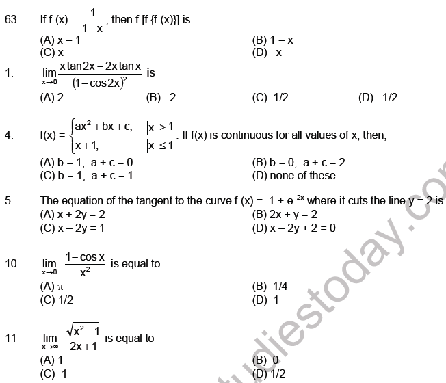 JEE Mathematics Relation and Functions MCQs Set A, Multiple Choice